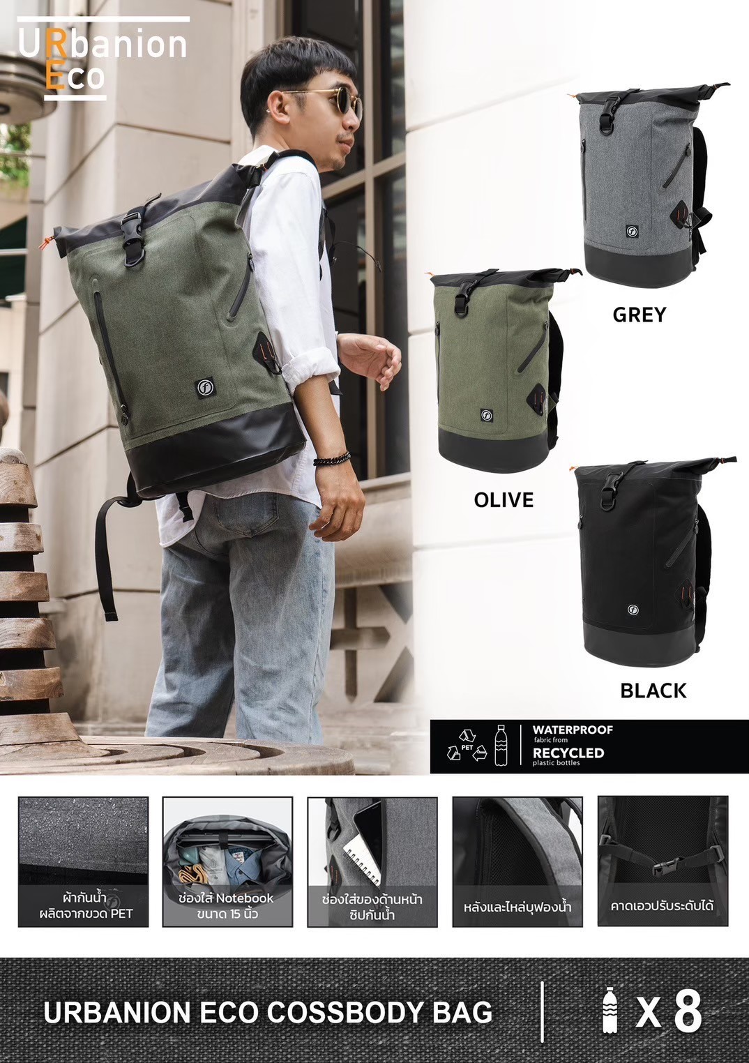 กระเป๋ากันน้ำ FEELFREE URBANION ECO BACKPACK M สี BLACK_1